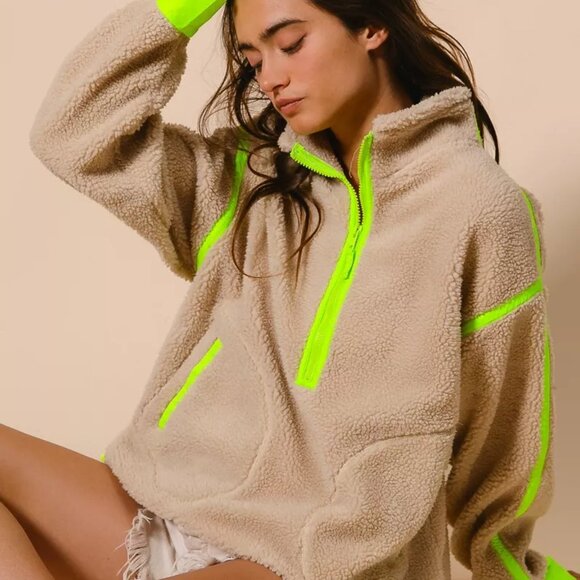 BiBi Contrast‎ Edge Half Zip Up Sherpa Jacket - Picture 7 of 9